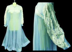 *  VINTAGE LE VOY LACE SHEER PEIGNOIR IN CHERUB BLUE