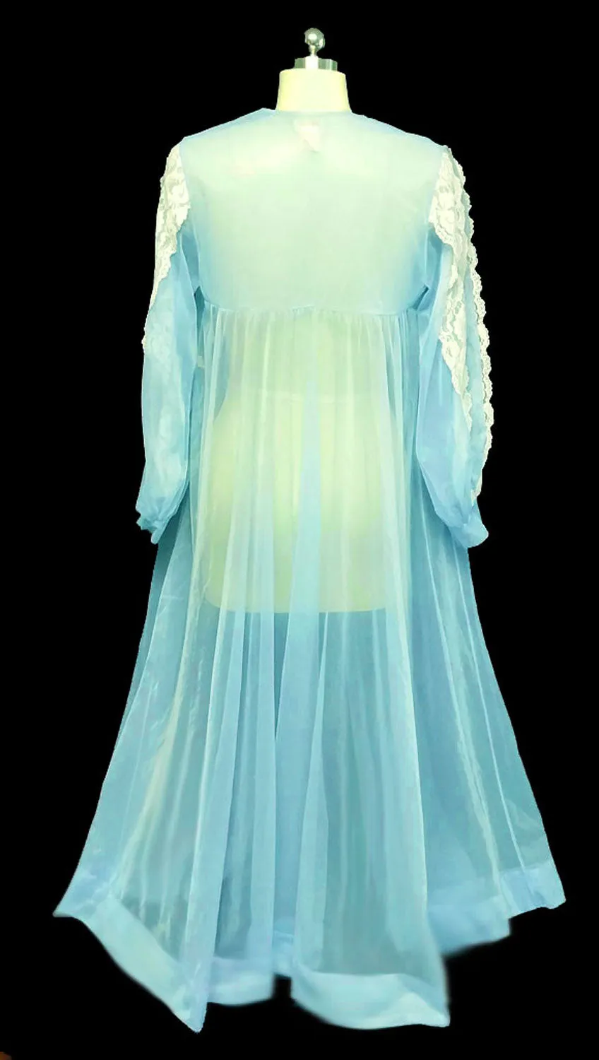 *  VINTAGE LE VOY LACE SHEER PEIGNOIR IN CHERUB BLUE