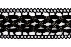 1 7/8" Metallic Gold & Black Crochet Lace (Made in England)