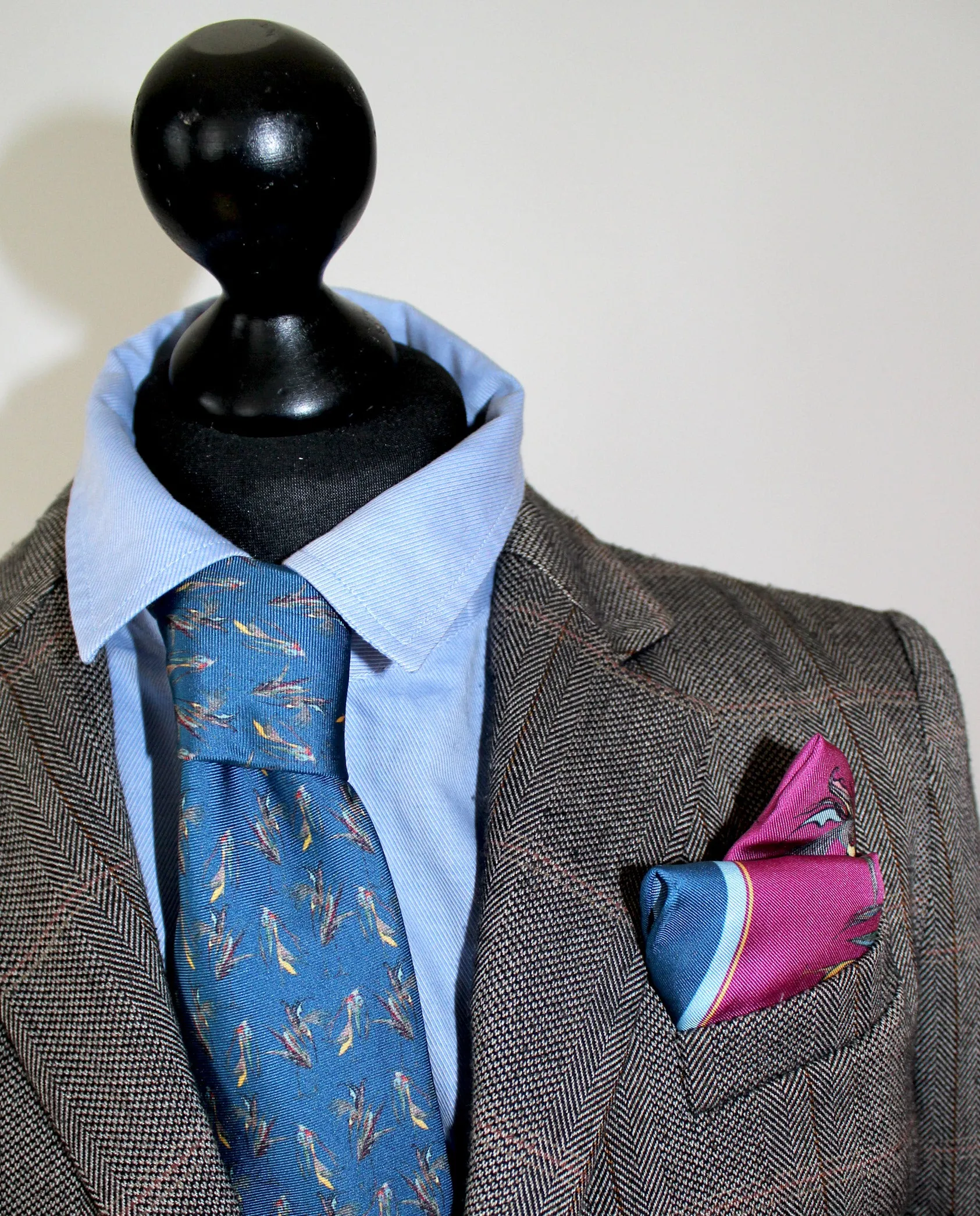 100% Silk Pocket Square in Purple Birds Pattern