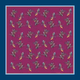 100% Silk Pocket Square in Purple Birds Pattern