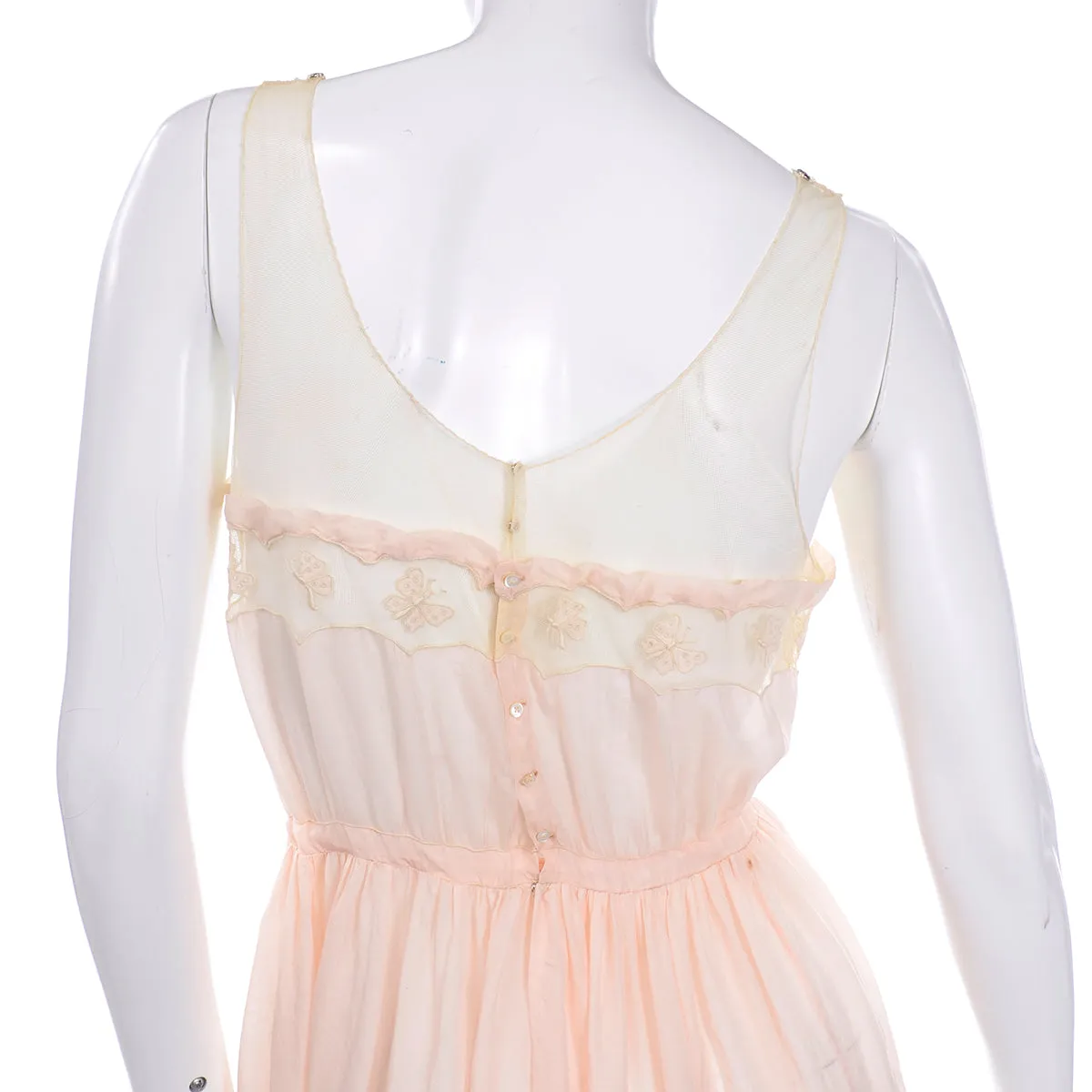 1920s Pale Pink Silk & Butterfly Lace Sleeveless Nightgown