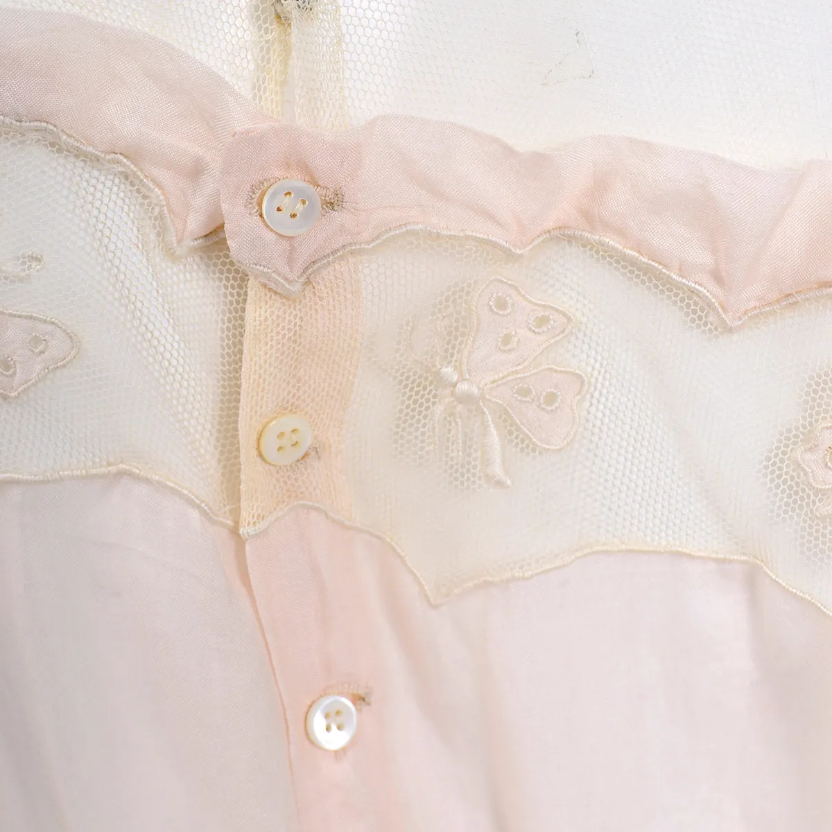 1920s Pale Pink Silk & Butterfly Lace Sleeveless Nightgown