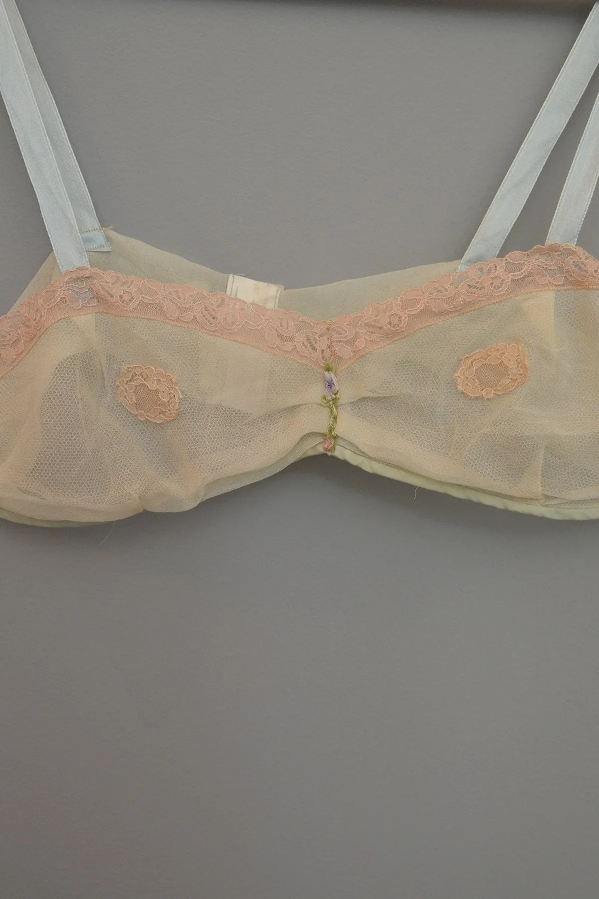 1930s Pistachio Chiffon Lace Tap Pants Bralette Lingerie