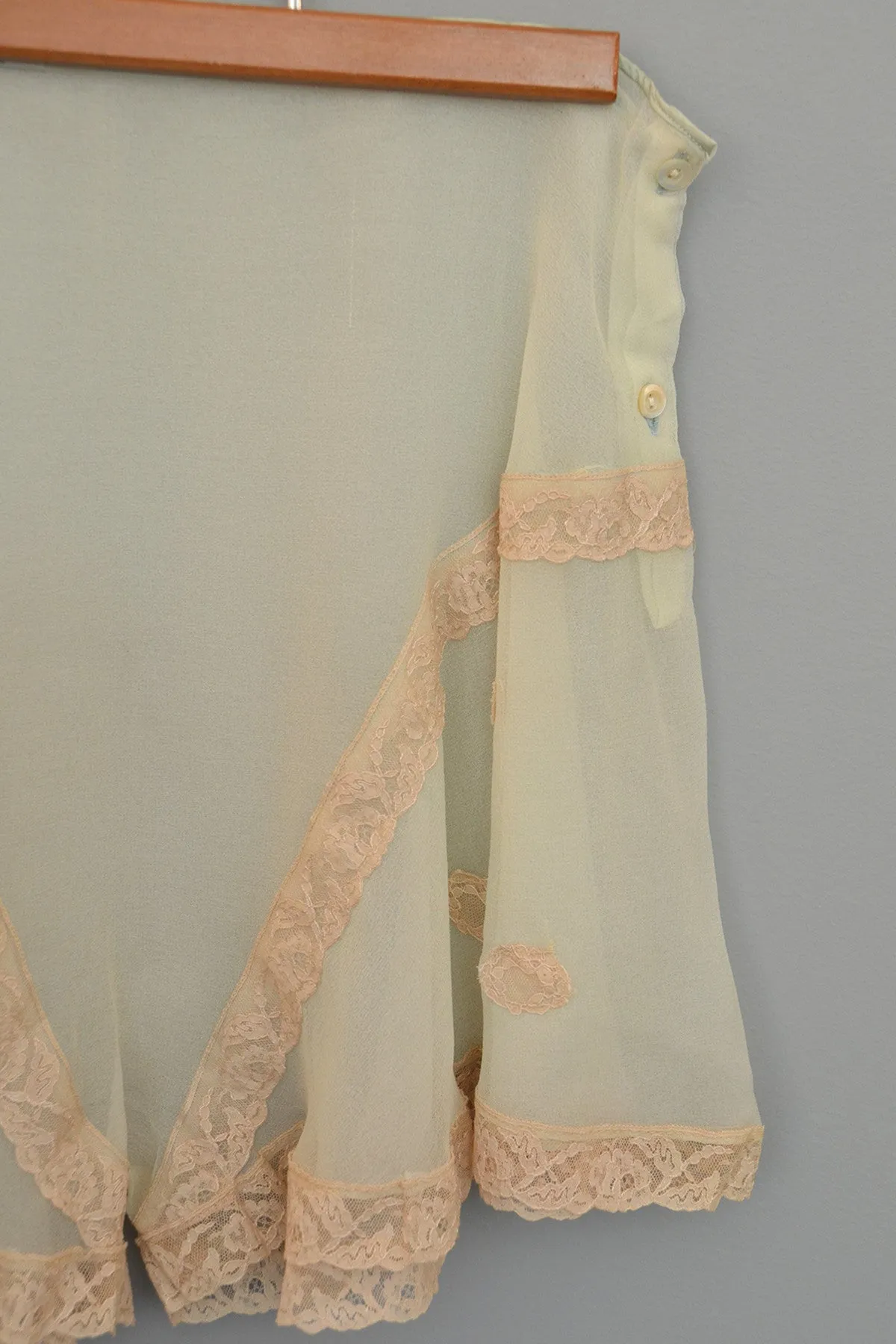 1930s Pistachio Chiffon Lace Tap Pants Bralette Lingerie