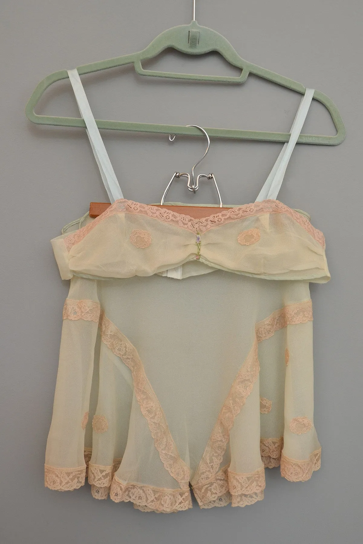 1930s Pistachio Chiffon Lace Tap Pants Bralette Lingerie