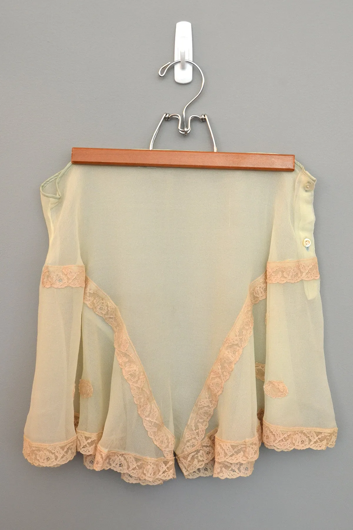 1930s Pistachio Chiffon Lace Tap Pants Bralette Lingerie