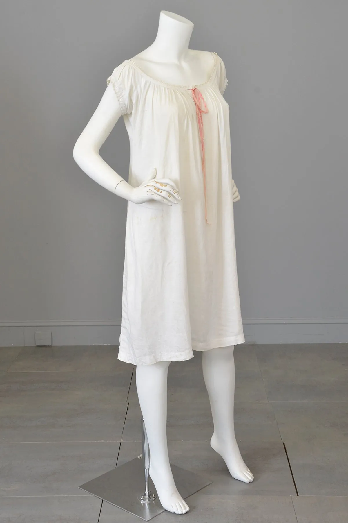 1930s White Linen/Flax Trapeze Peasant Nightie Dress | 1930s Peasant Style Dress