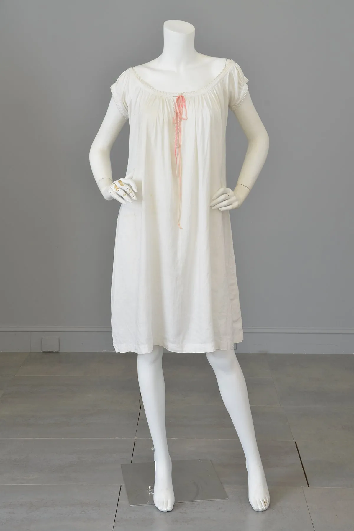 1930s White Linen/Flax Trapeze Peasant Nightie Dress | 1930s Peasant Style Dress