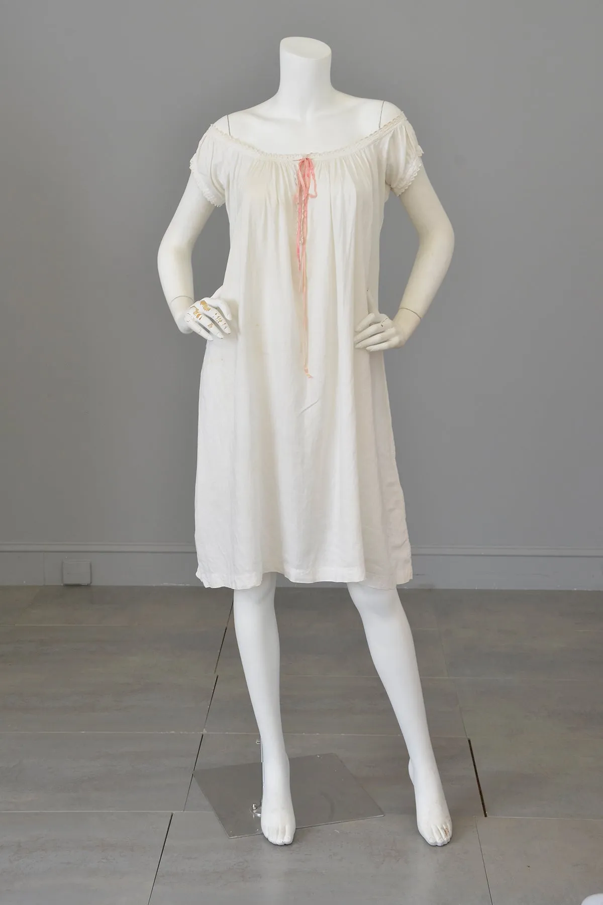 1930s White Linen/Flax Trapeze Peasant Nightie Dress | 1930s Peasant Style Dress