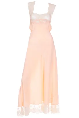 1940s Henri Bendel Peach Silk Evening Gown or Nightgown With Lace