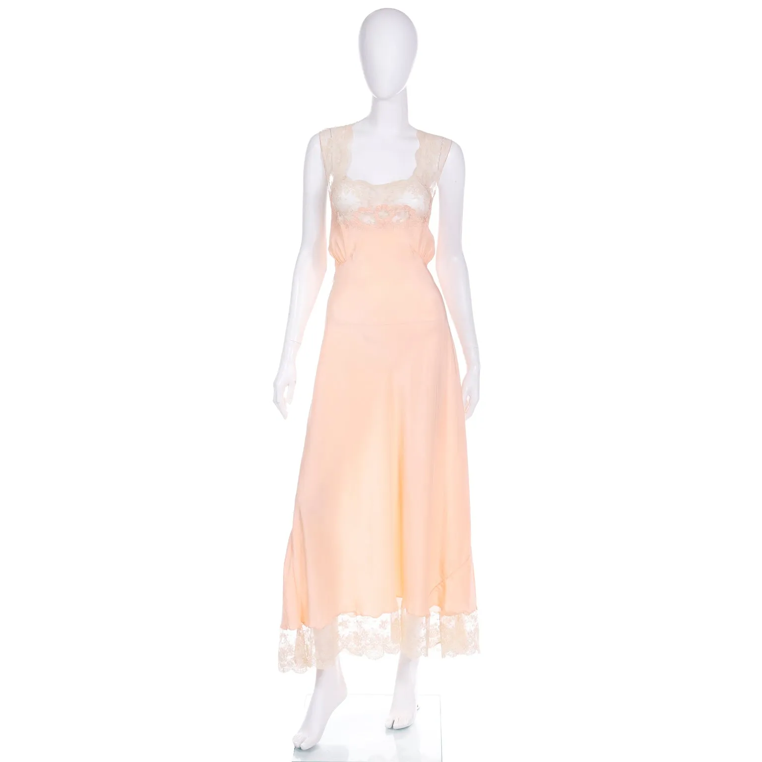 1940s Henri Bendel Peach Silk Evening Gown or Nightgown With Lace