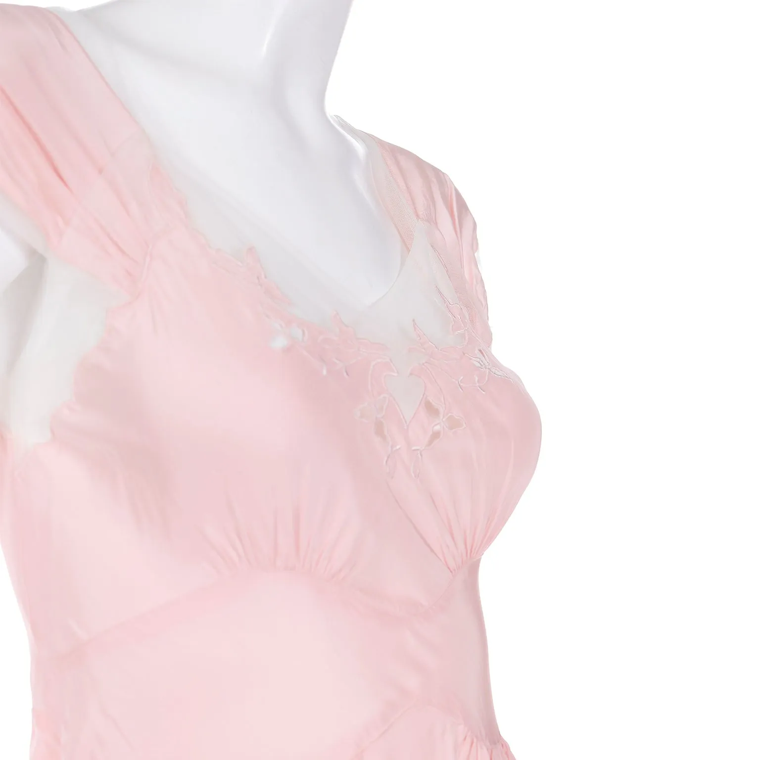 1950s Fantasy Lingerie Long Pink Nightgown With Lace Trim