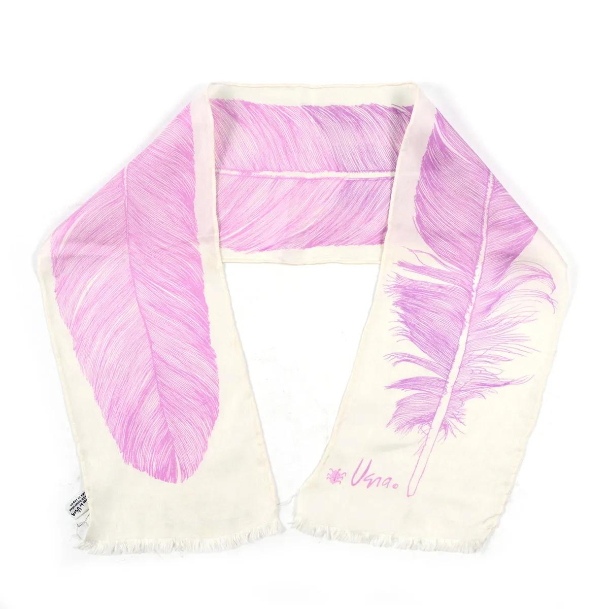 1960s Vera Neumann Silk Ombre Feather Scarf w/ Fringe Edges