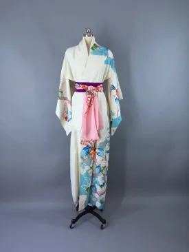 1960s Vintage Kimono Robe / Aqua Floral