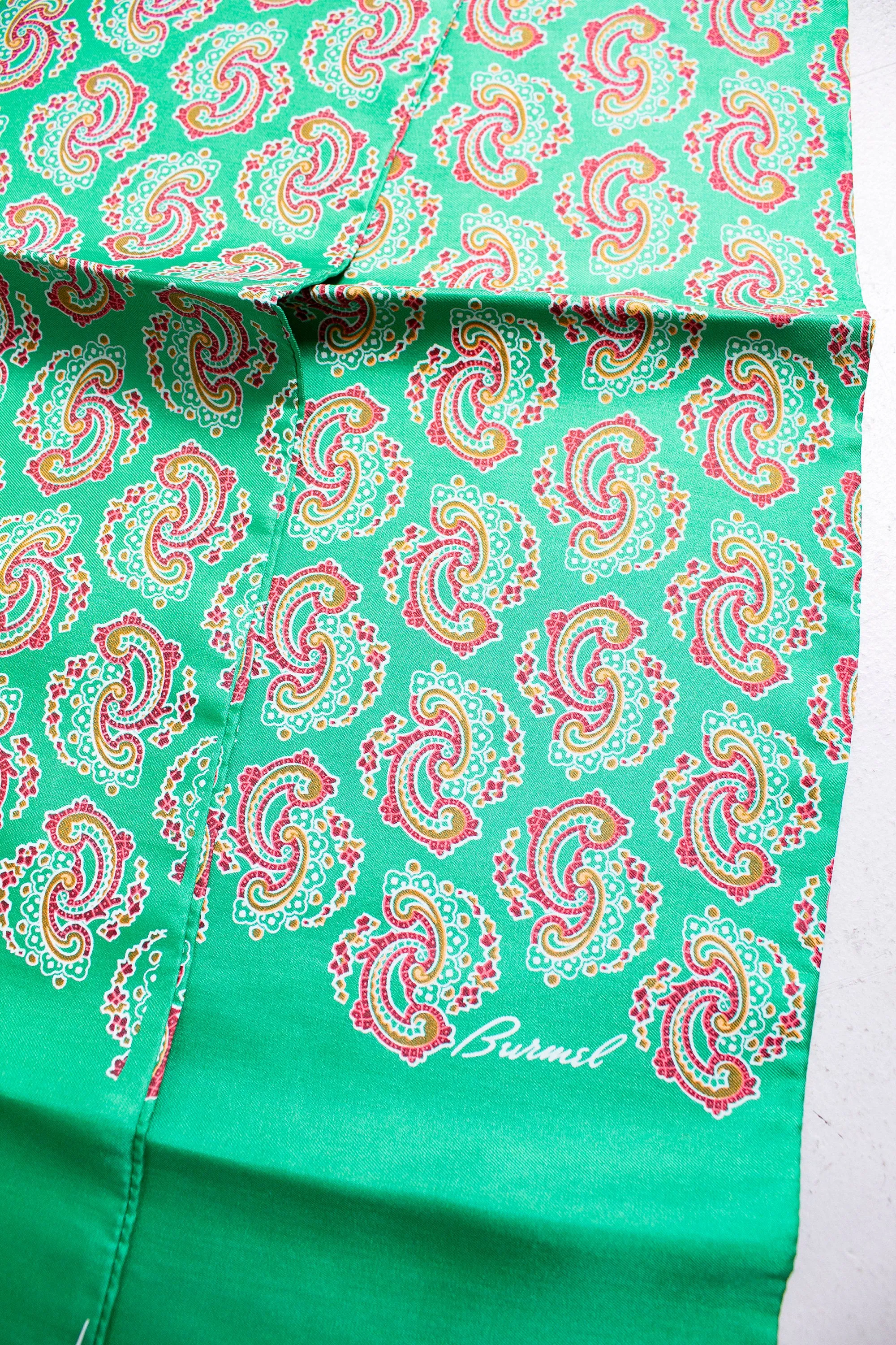 1970s Silk Scarf Burmel DEADSTOCK Long Green Paisley Printed