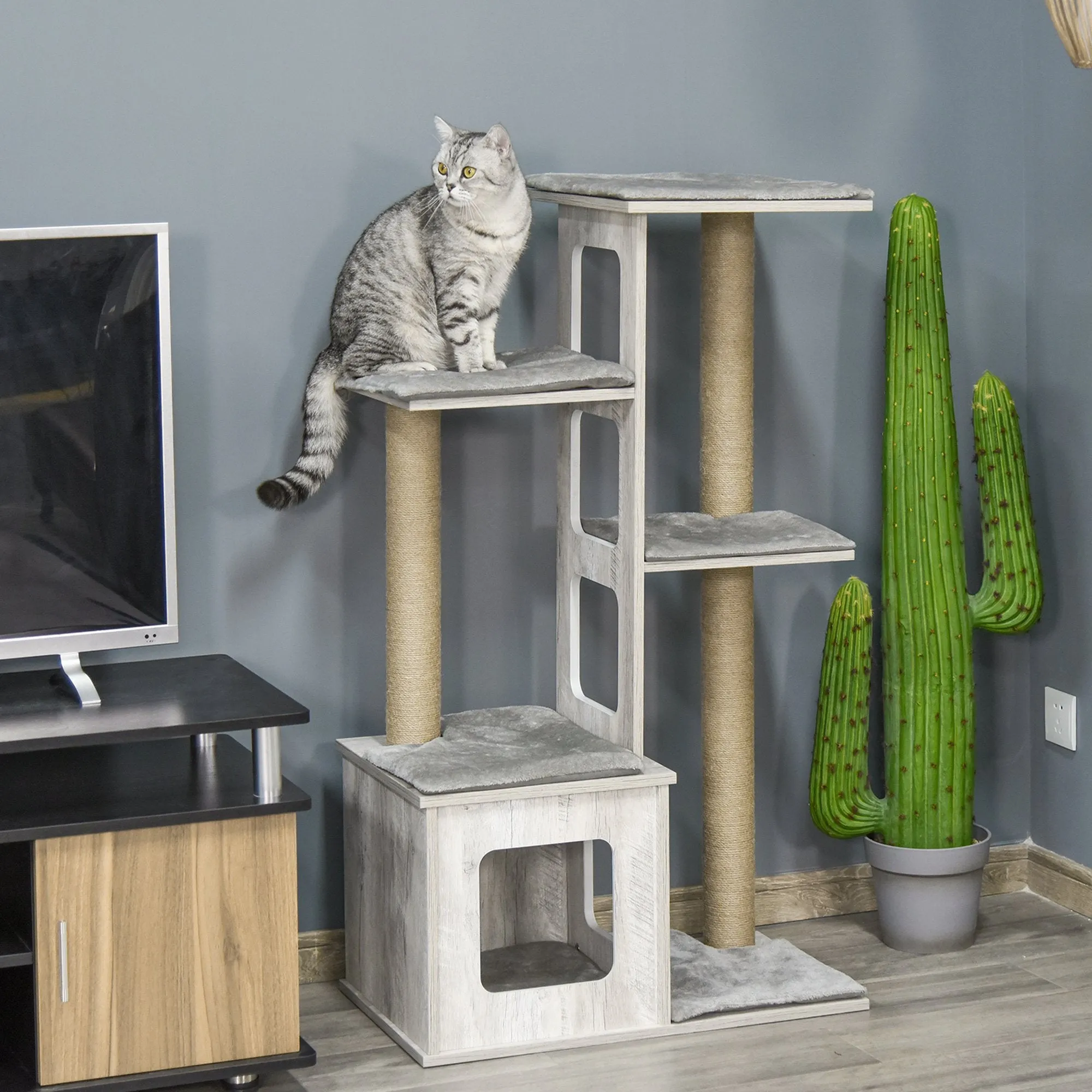 45" Cat Tree with Scratching Posts - Grey