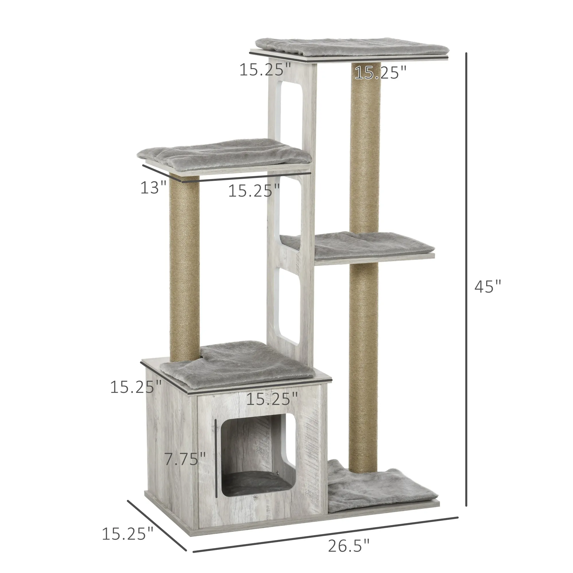 45" Cat Tree with Scratching Posts - Grey