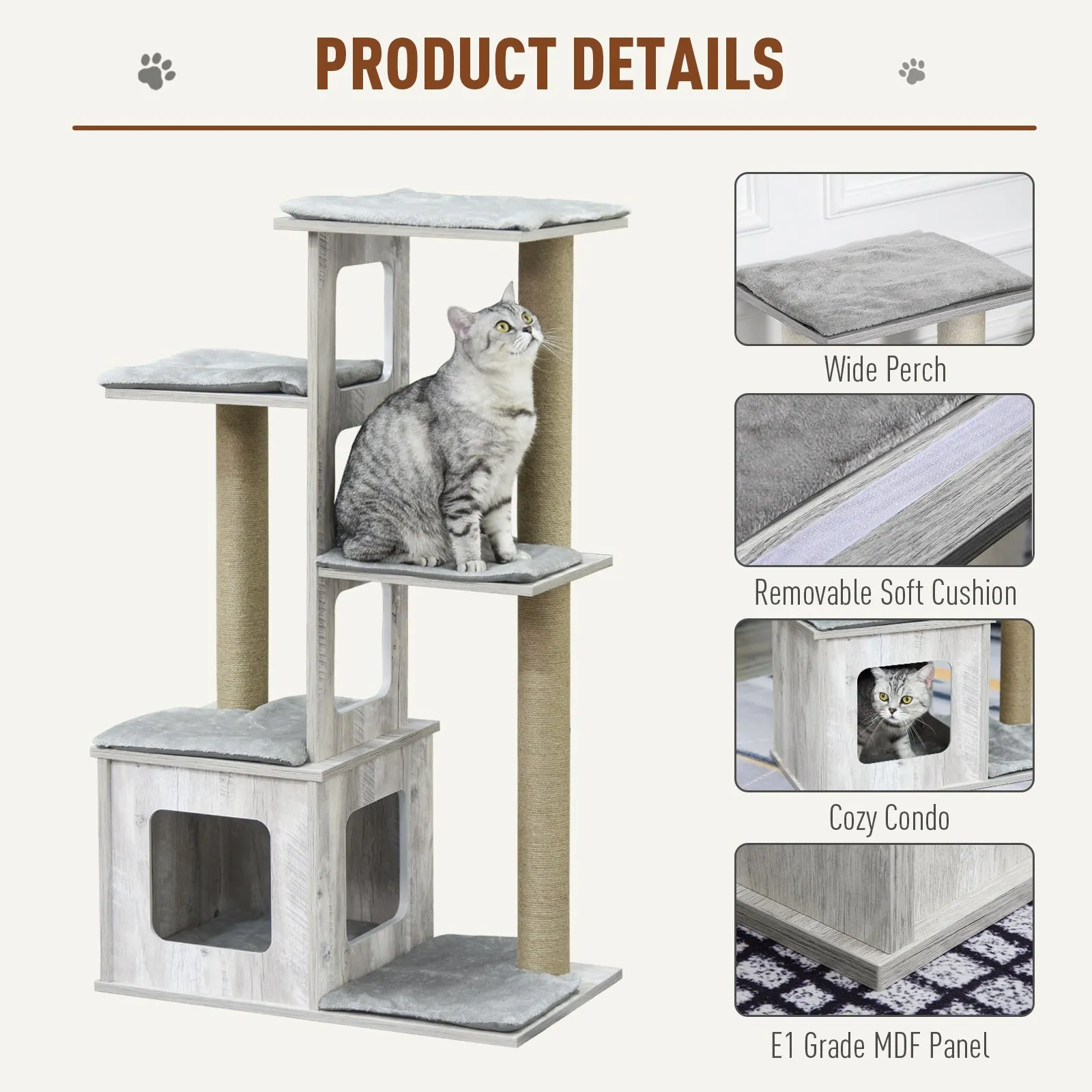 45" Cat Tree with Scratching Posts - Grey