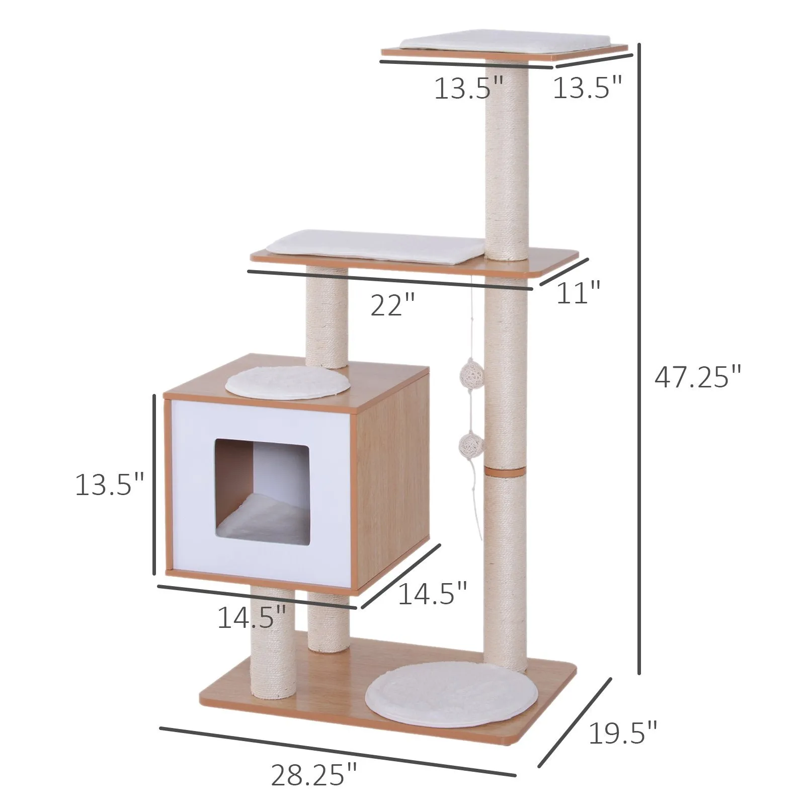 47"  Cat Tree Condo with Scratching Post - Natural Wood & White