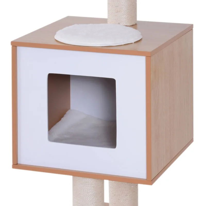 47"  Cat Tree Condo with Scratching Post - Natural Wood & White