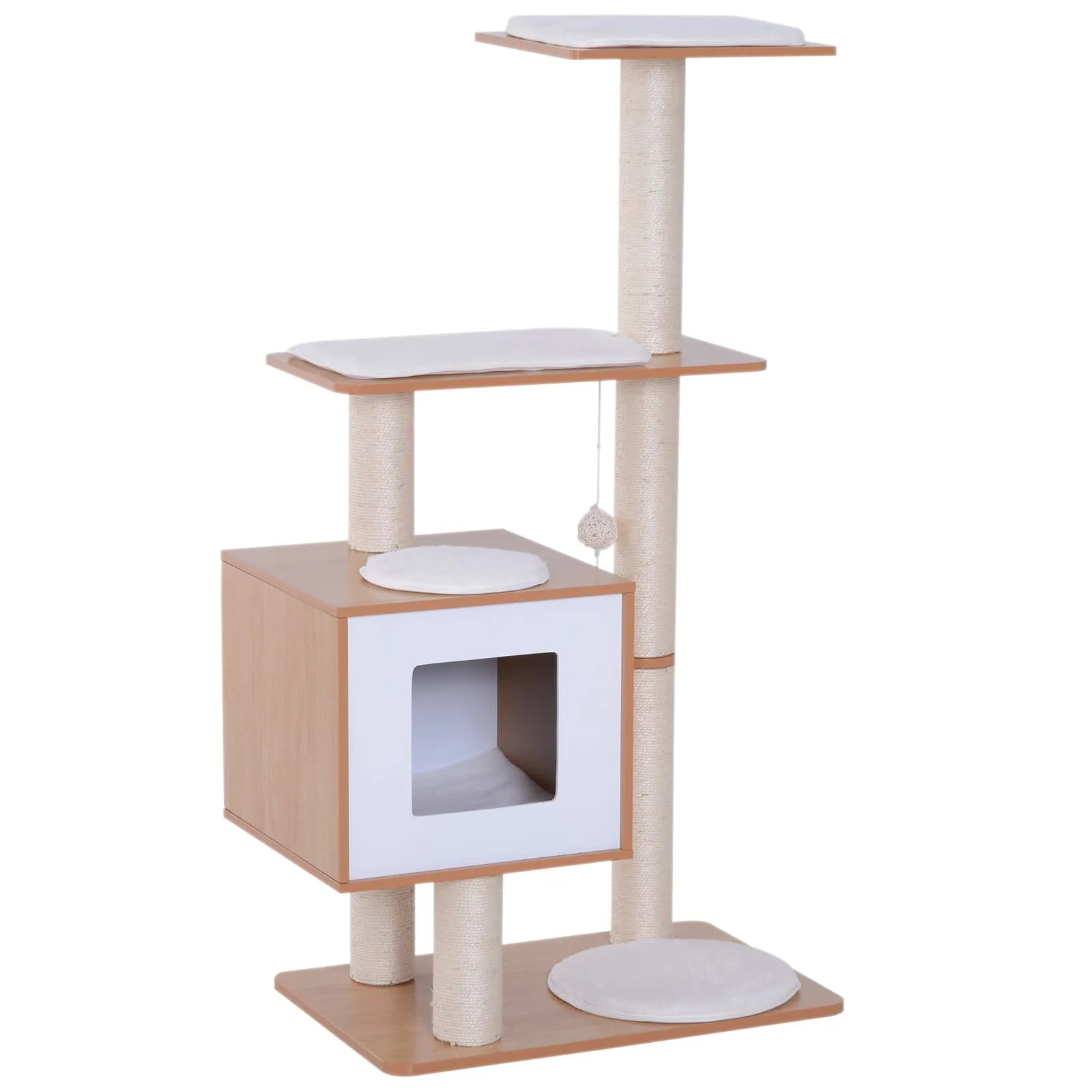 47"  Cat Tree Condo with Scratching Post - Natural Wood & White