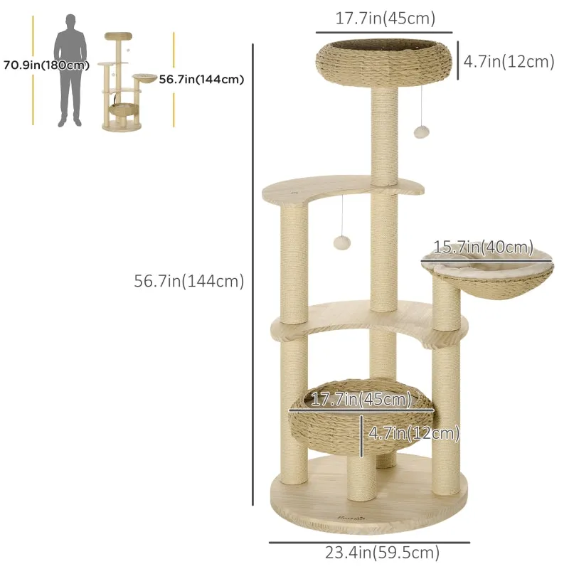 57" Cat Tree Tower - Natural