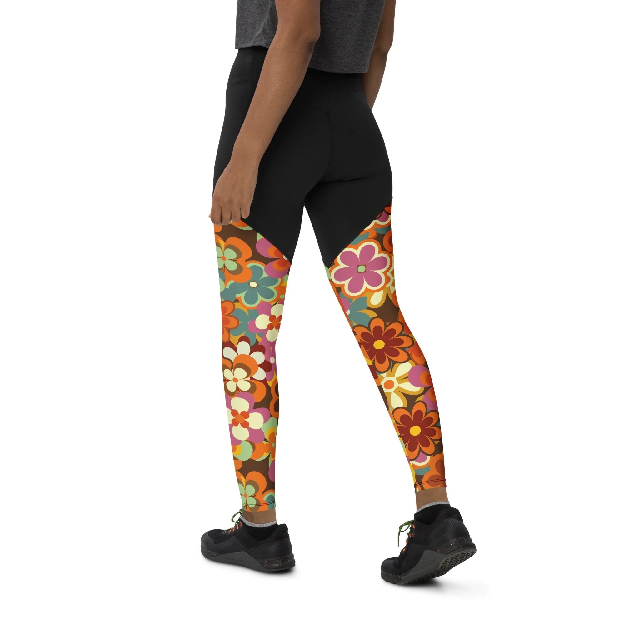 70s Flower Pattern Compression Leggings