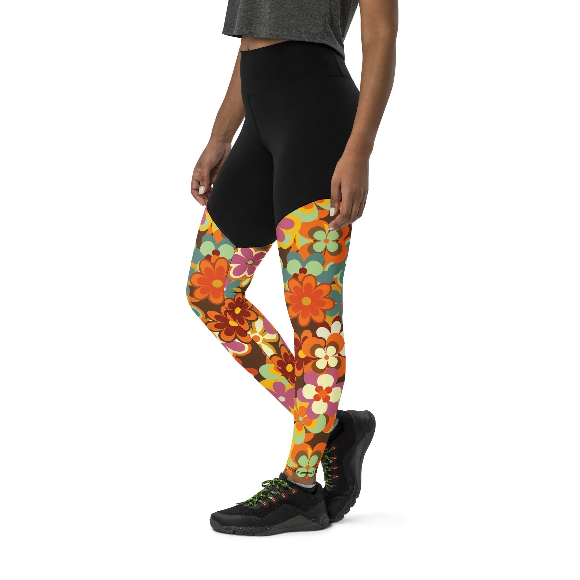 70s Flower Pattern Compression Leggings