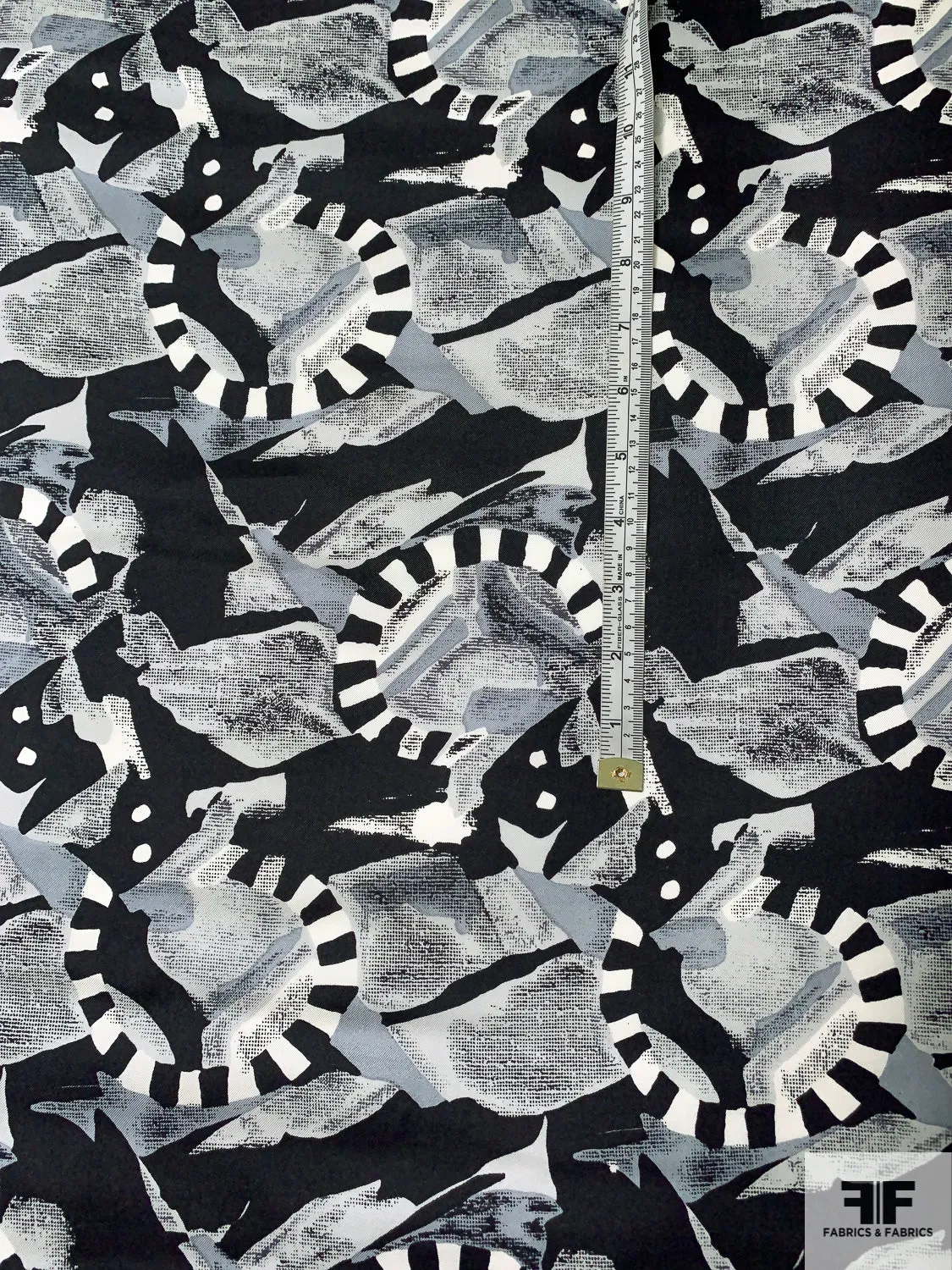 Abstract Graphic Printed Vintage Silk Twill - Grey / Black / Ivory