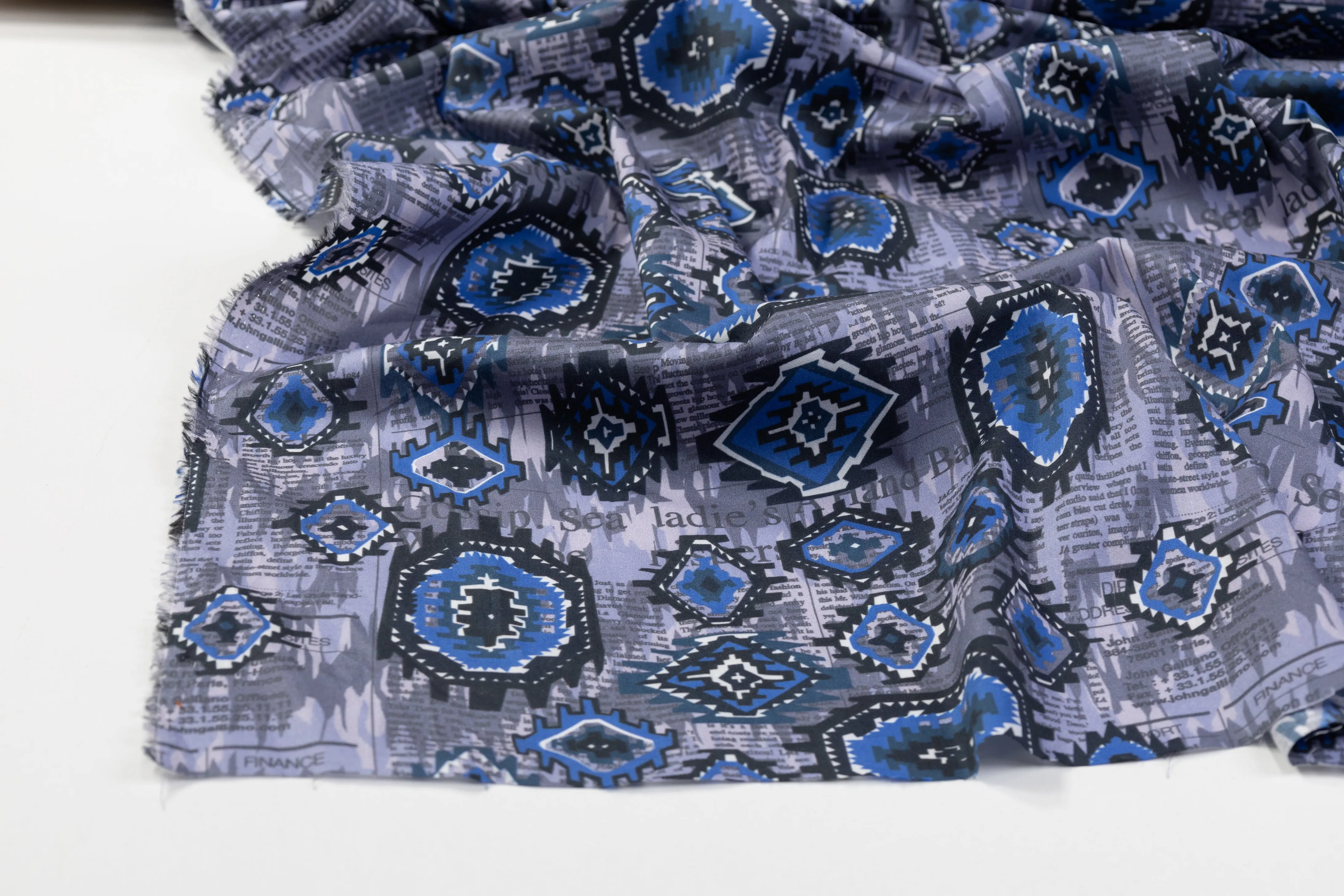 Abstract Italian Cotton Sateen - Blue / Gray