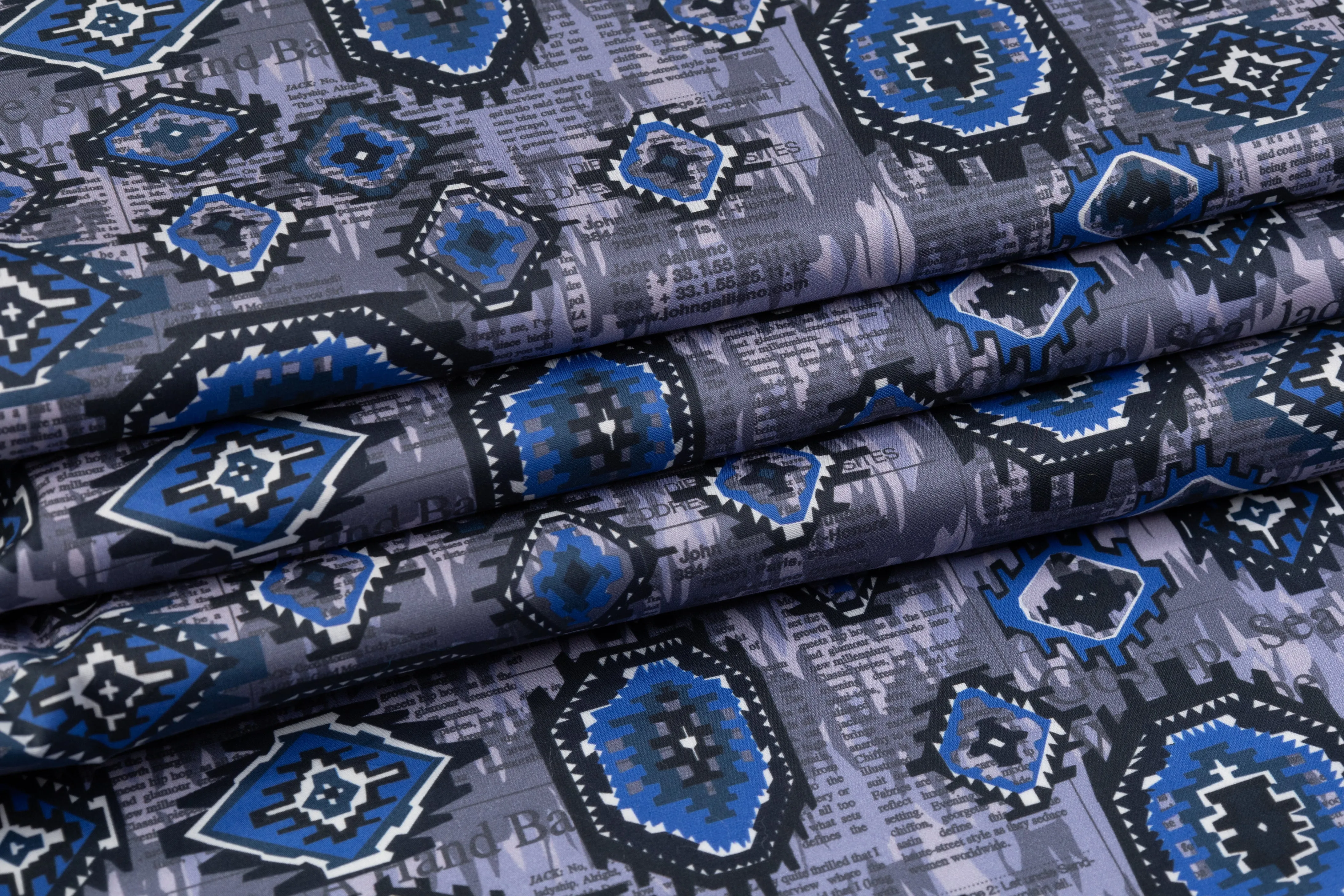 Abstract Italian Cotton Sateen - Blue / Gray