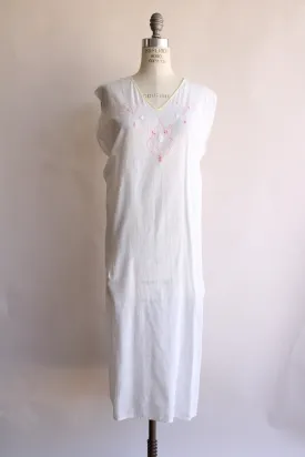 Antique 1910s 1920s White Cotton Embroidered Nightgown