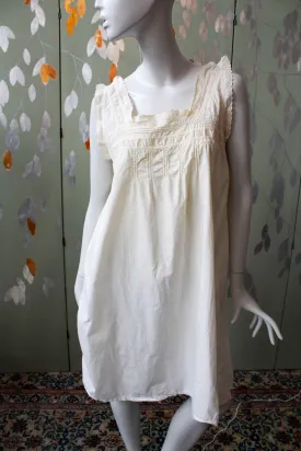 Antique White Cotton Nightgown with Daisy Eyelet Trim, Large