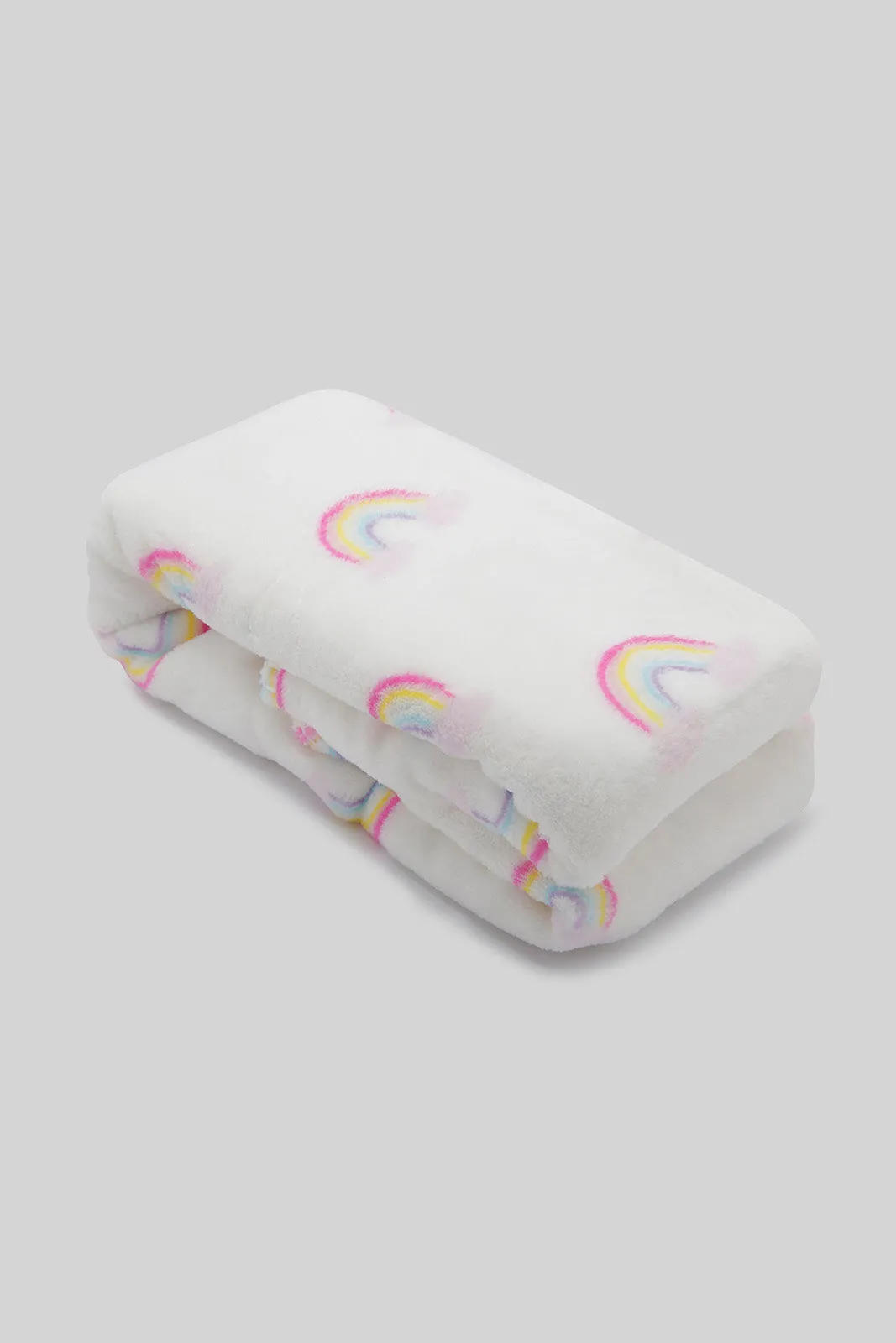 Babies White Rainbow Blanket With Pink Bear (2 Piece)