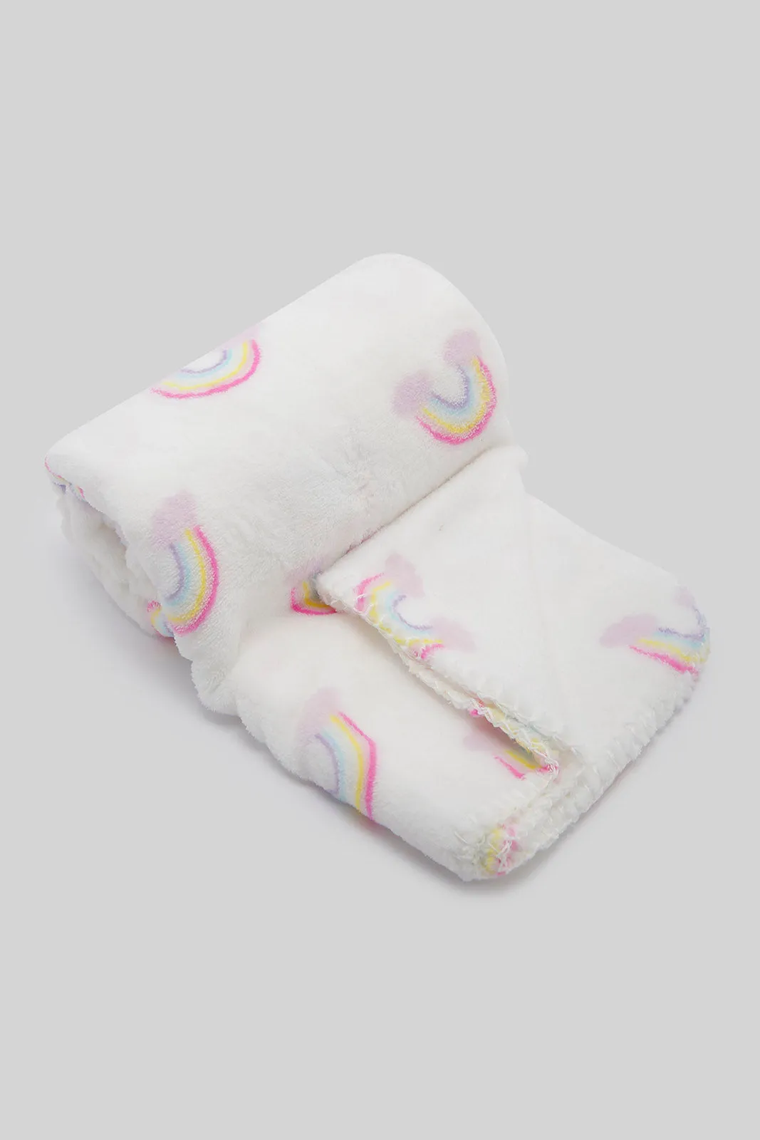 Babies White Rainbow Blanket With Rabbit (2 Piece)