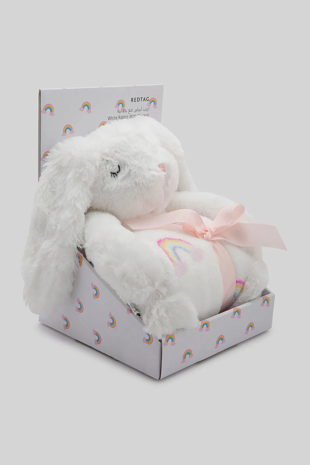 Babies White Rainbow Blanket With Rabbit (2 Piece)