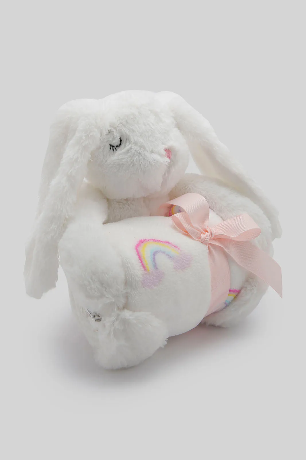 Babies White Rainbow Blanket With Rabbit (2 Piece)