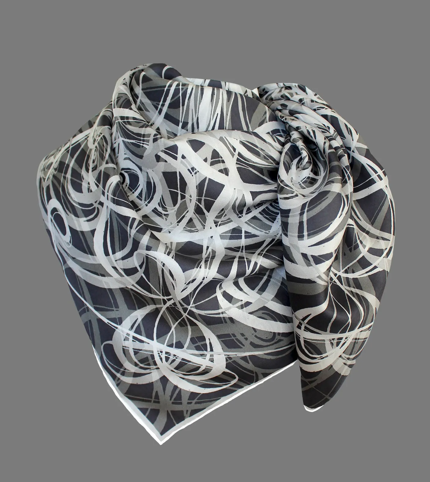 Black and White, Smoke Signals, 110cm Square Silk Scarf