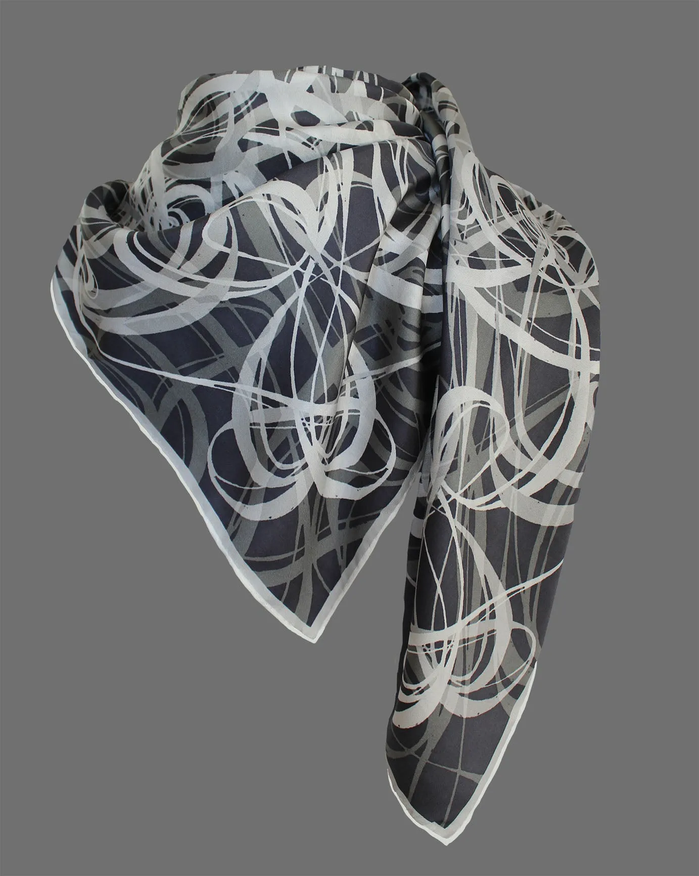 Black and White, Smoke Signals, 110cm Square Silk Scarf