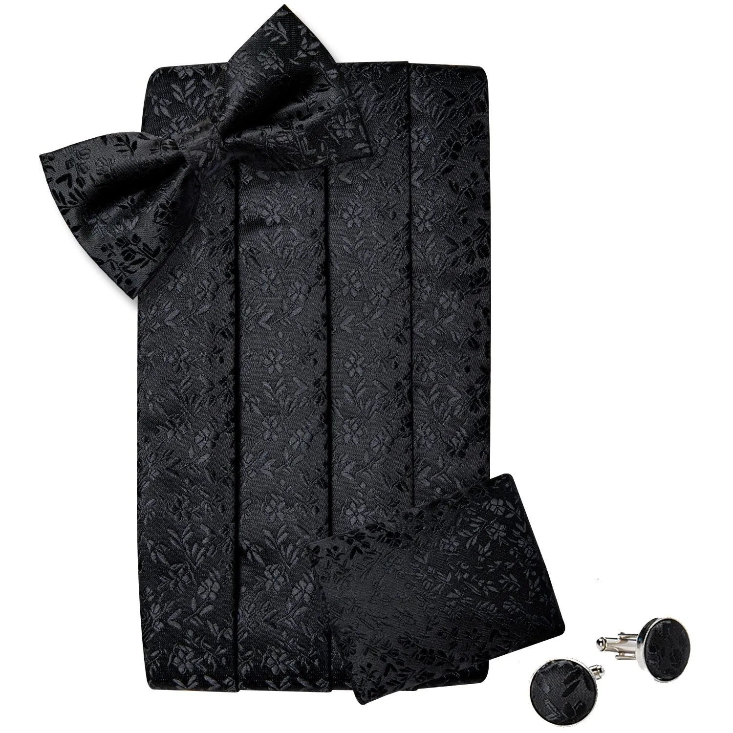 Black Jacquard Silk Cummerbund Set