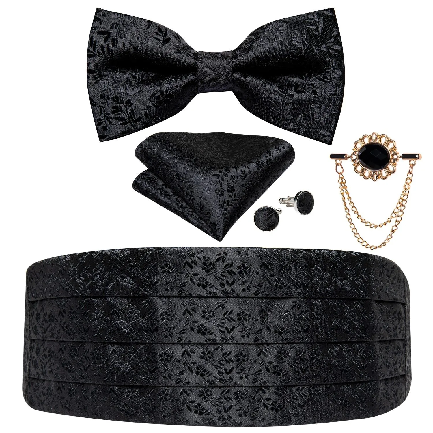 Black Jacquard Silk Cummerbund Set