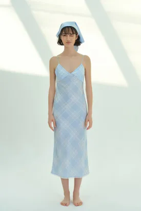 Blue Check Silk Nightgown