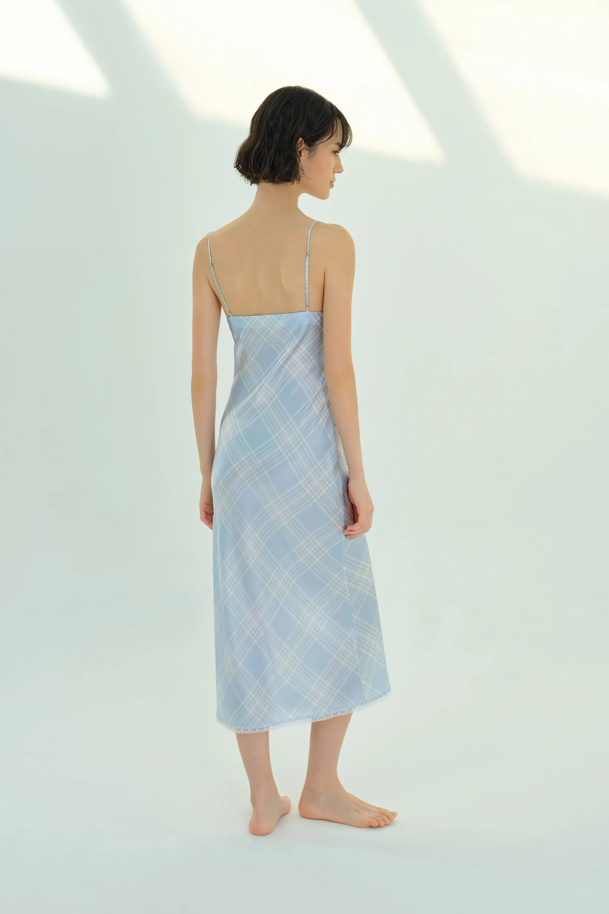 Blue Check Silk Nightgown