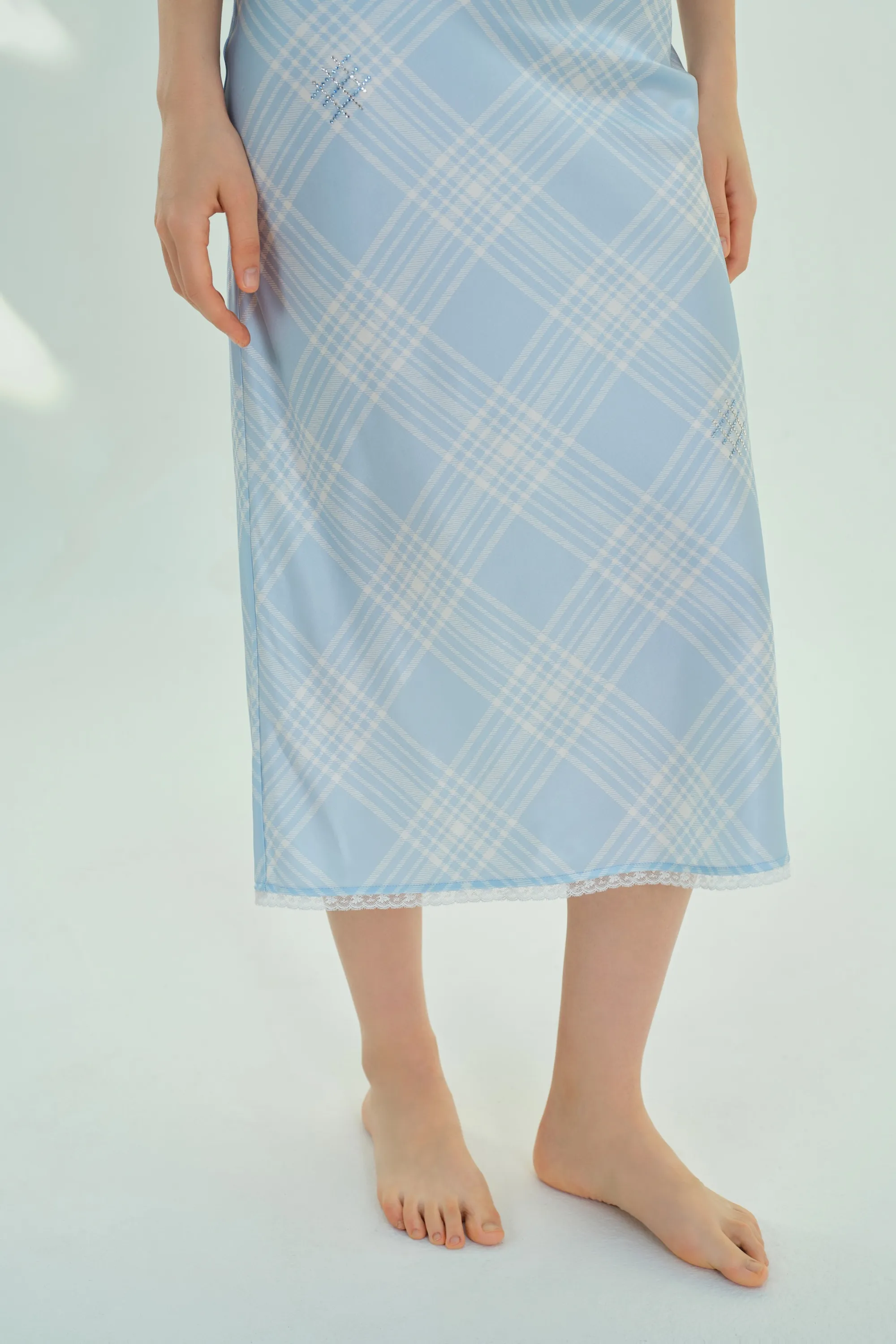 Blue Check Silk Nightgown