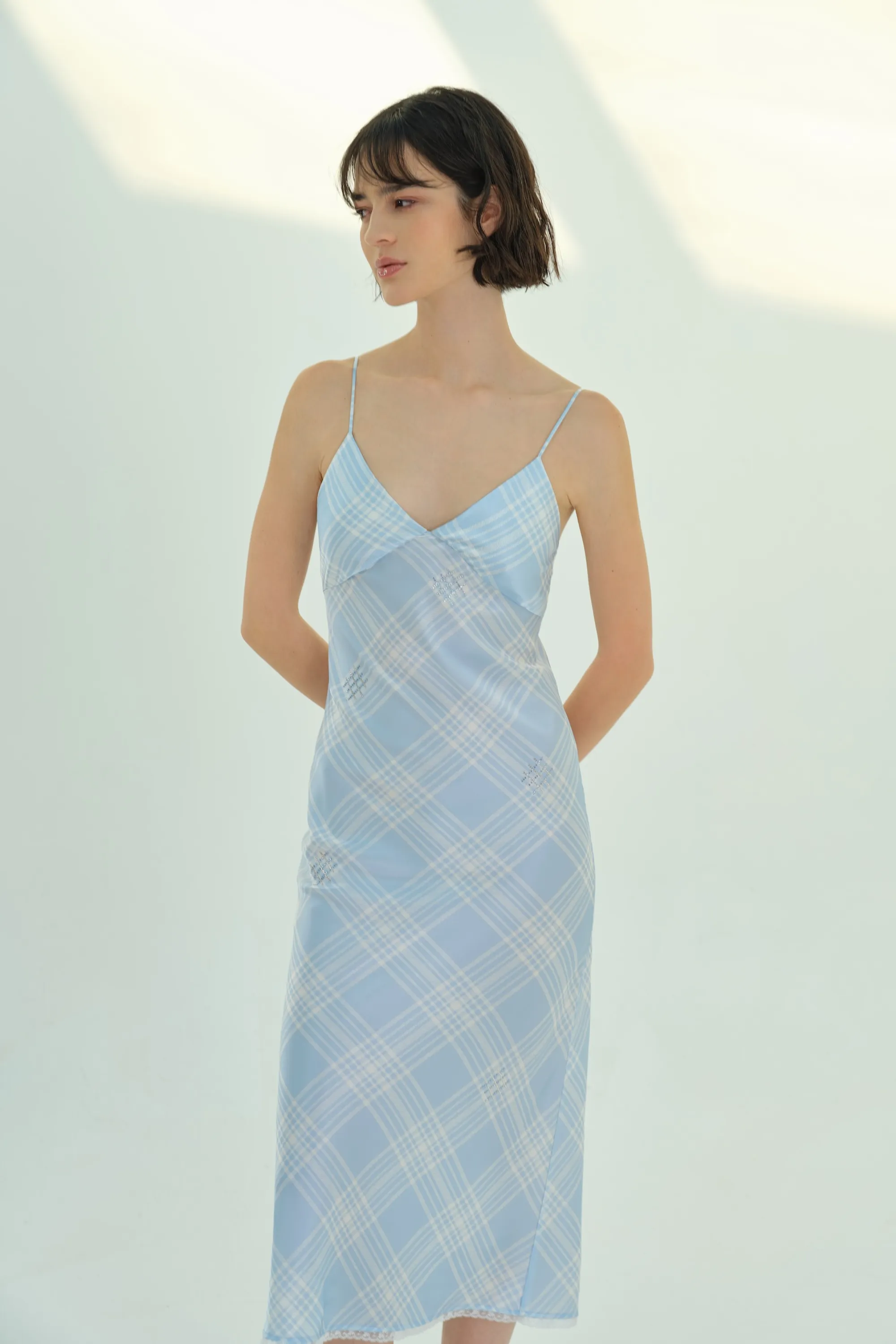 Blue Check Silk Nightgown