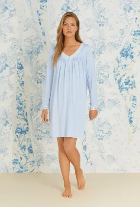 Blue Cozy Sweater Knit Short Nightgown