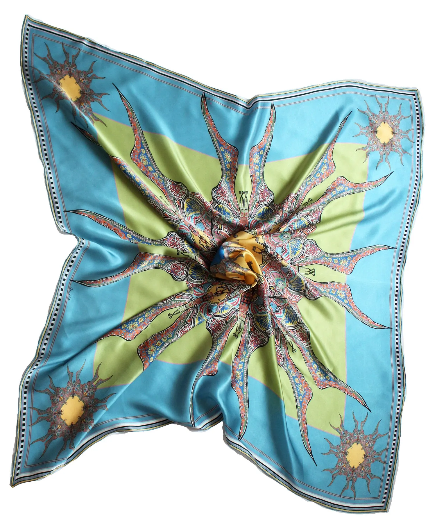 Blue/ Green Butterfly Circle, 100% Satin Silk, 110cm Square