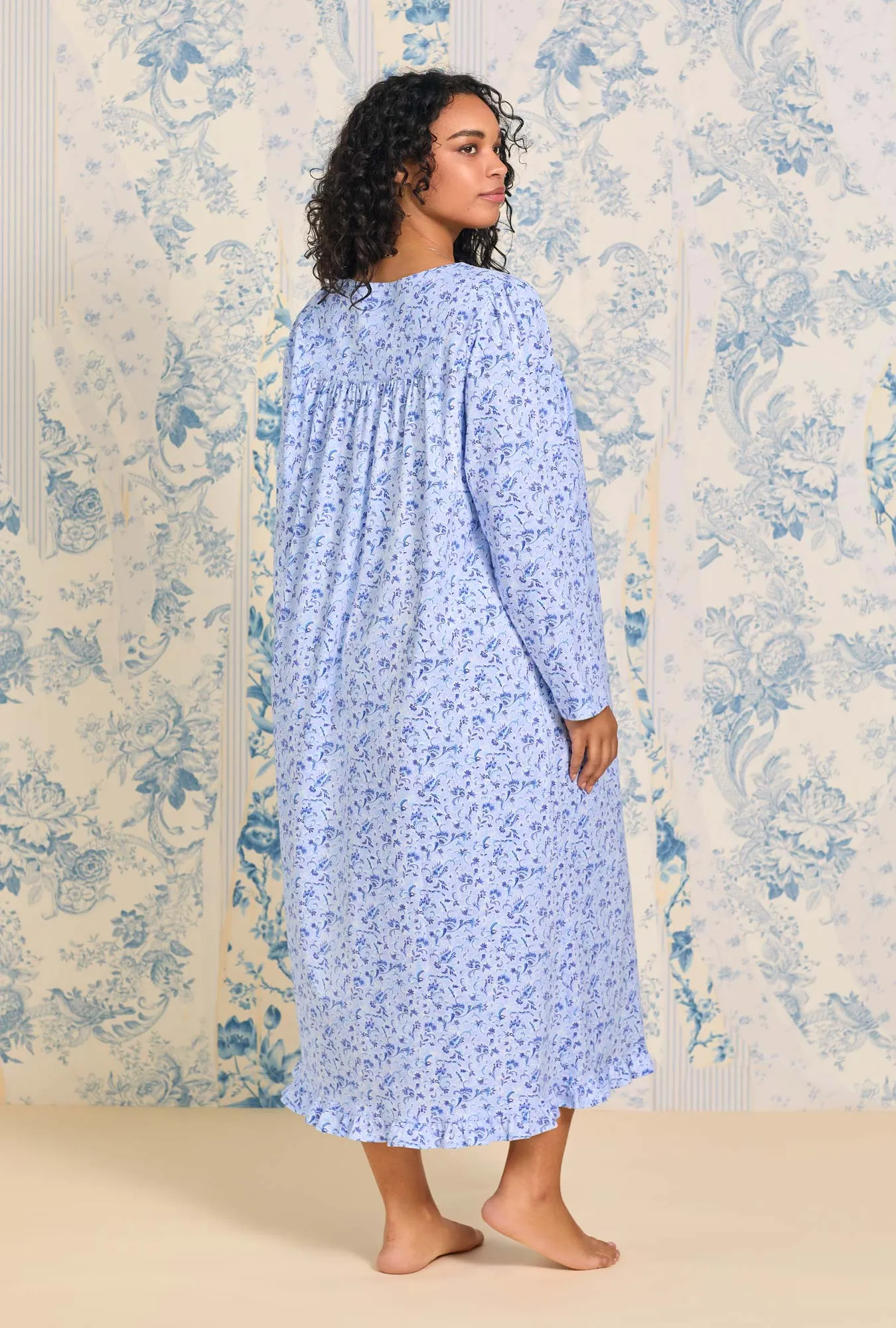 Blue Paisley Dream Long Cotton Knit Nightgown