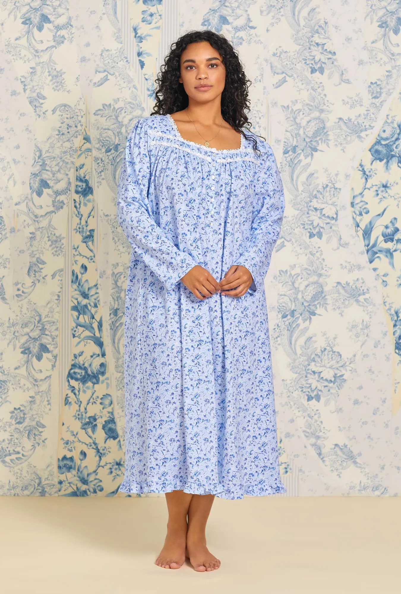 Blue Paisley Dream Long Cotton Knit Nightgown